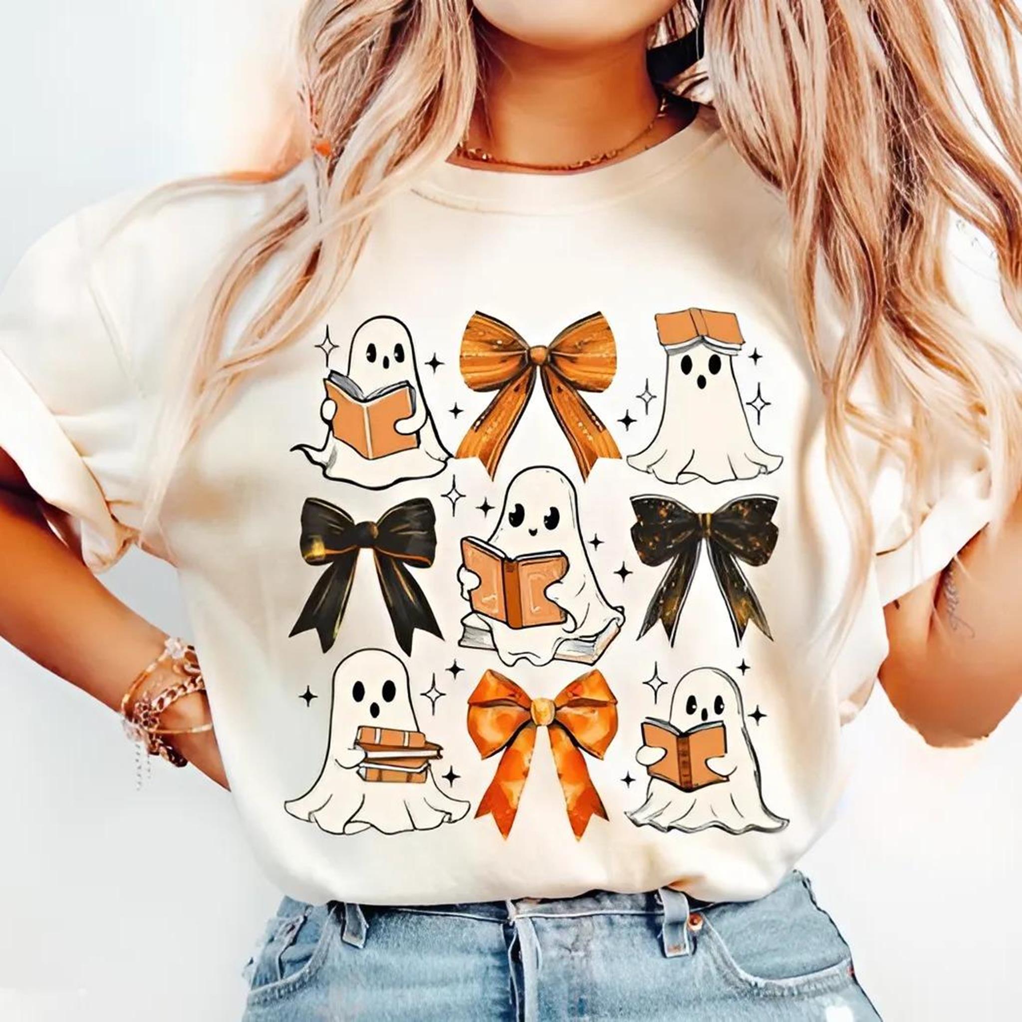 Ghost Reading T-shirt Sweatshirt Hoodie Book Lover Shirt Teacher Halloween Shirt